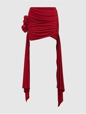 Red Magda Butrym Draped Mini Skirt with Side  Detail
